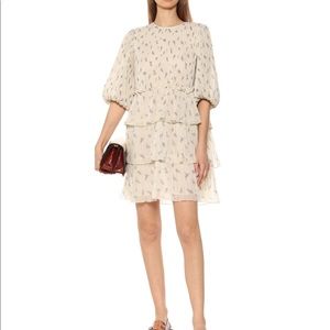Ganni Tent Mini Dress In Pleated Georgette - Egret